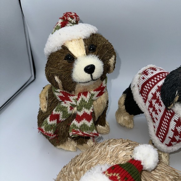 Christmas Dog Fox  Brown White Pier One Rustic Woodland Sisal  Set Of 3 - Picture 4 of 10